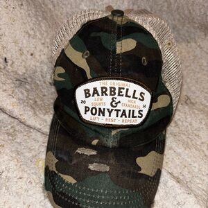 Barbells and Ponytails Women’s Distressed Camouflage Trucker Hat Mesh Snap Back